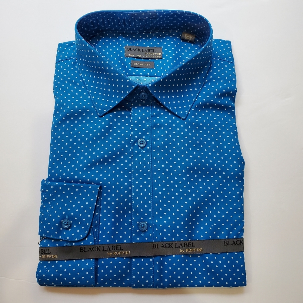 Ruffini Black Label men's long sleeve button down dress shirt Large blue
